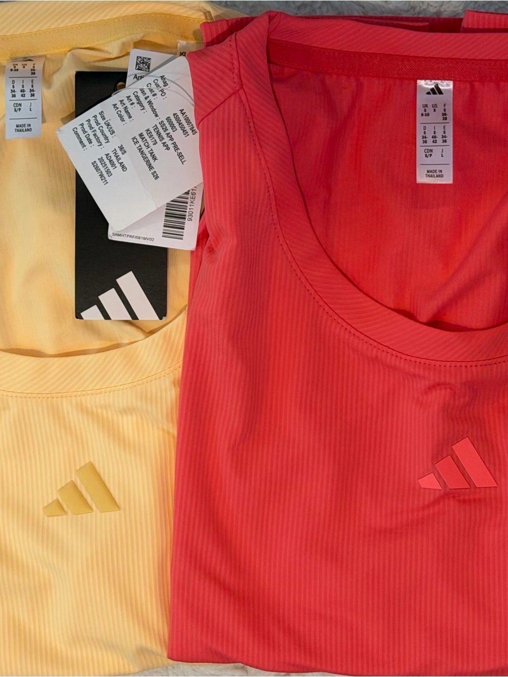 adidas Ribbed Tank Tops in Coral & Pale Yellow